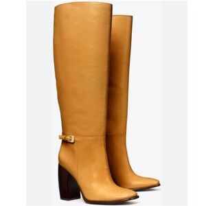 Tory Burch Banana 100 Heel Knee High Buckle Leather Boots 7.5